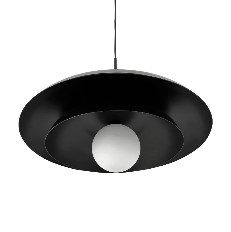 Wisząca lampa AVA 40 w kolorze czarnym z białą kulą od Dyberg Larsen