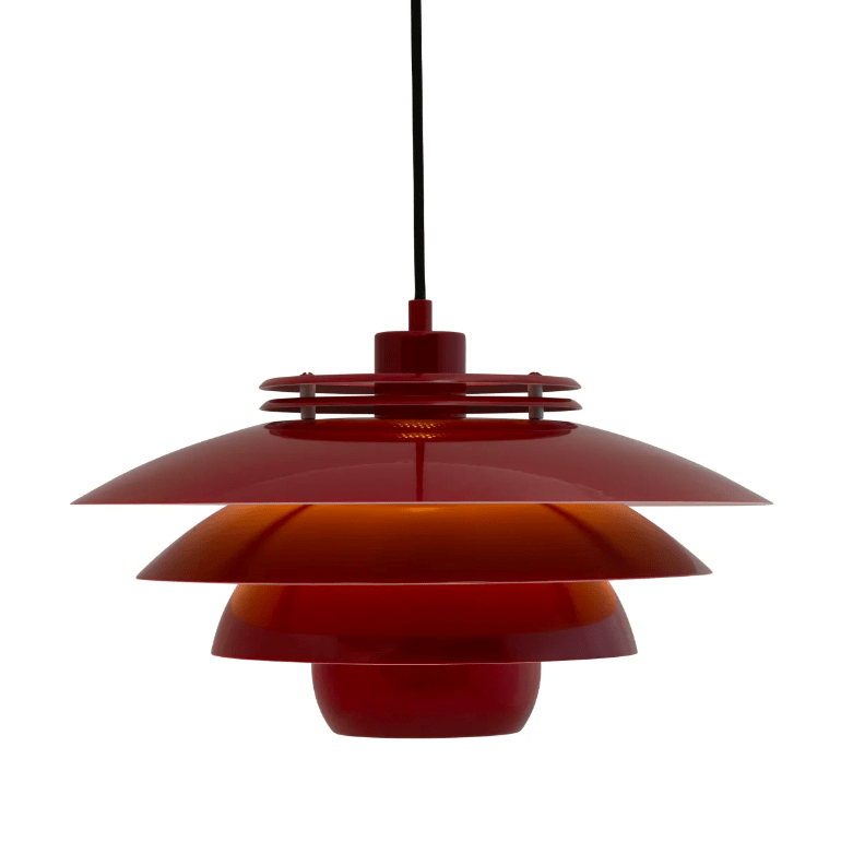 Wisząca lampa Ejka w kolorze wiśniowym o średnicy 38 cm w stylu retro