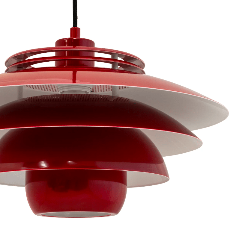 Wisząca lampa Ejka w kolorze wiśniowym o średnicy 38 cm w stylu retro