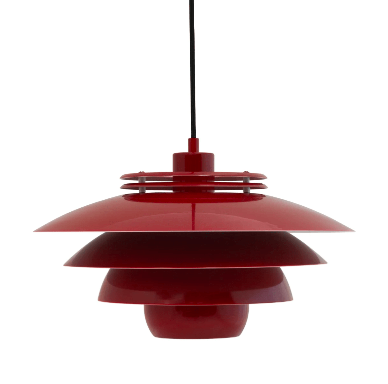 Wisząca lampa Ejka w kolorze wiśniowym o średnicy 38 cm w stylu retro