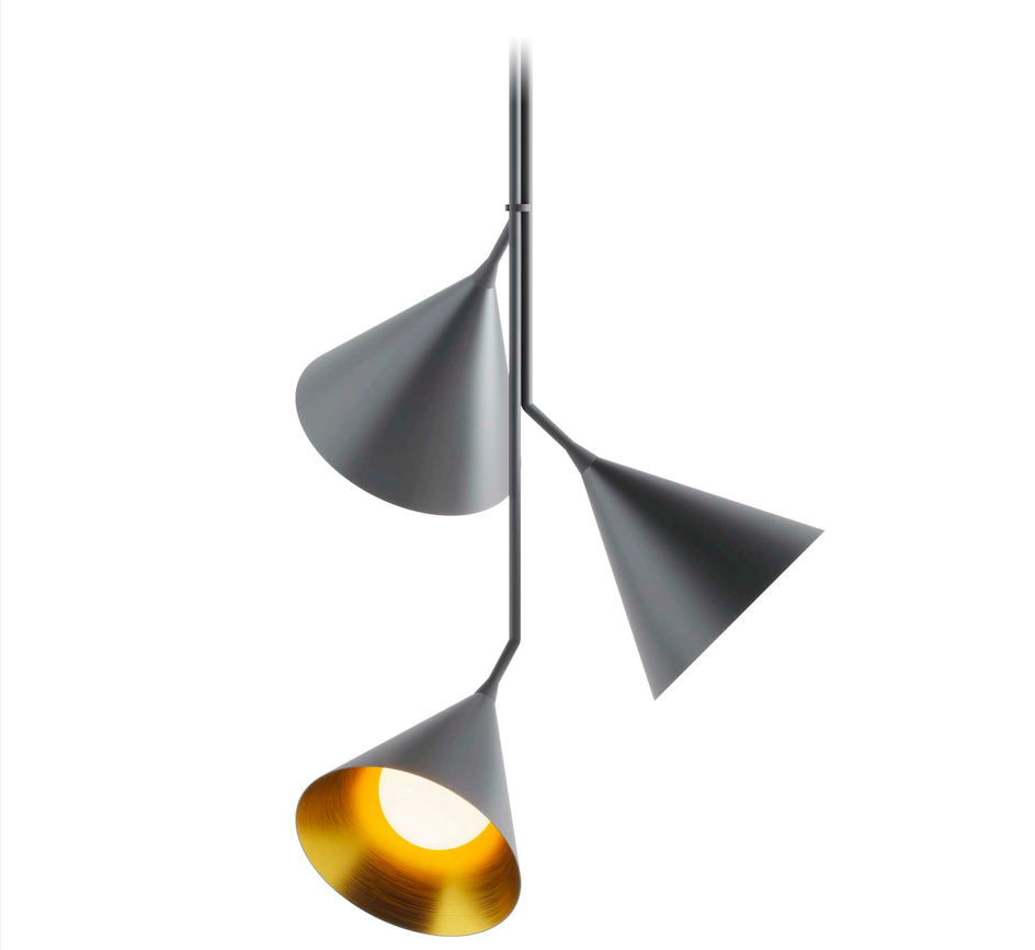 Potrójna wisząca lampa Rubi Trio z trzema stożkowymi kloszami