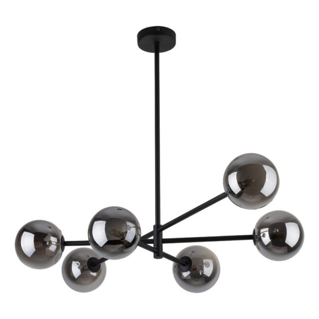 Elegancka i wysoka lampa sufitowa Sarius Black z sześcioma źródłami światła