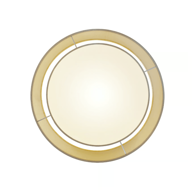 Beżowy materiałowy plafon Malodin o średnicy 50 cm z podwójnym kloszem