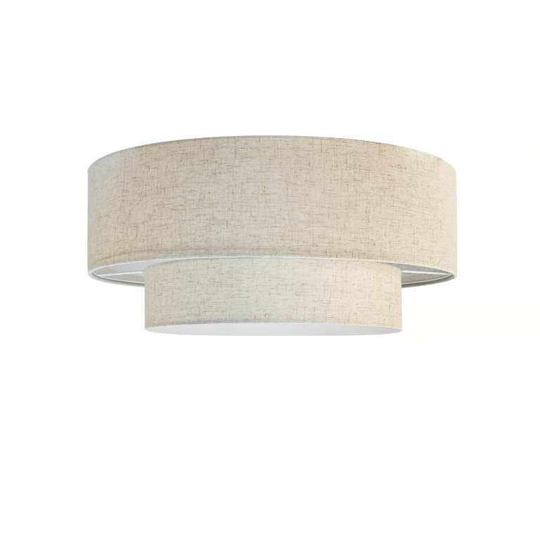Beżowy materiałowy plafon Malodin o średnicy 50 cm z podwójnym kloszem