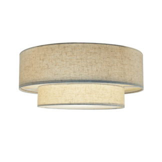 Beżowy materiałowy plafon Malodin o średnicy 50 cm z podwójnym kloszem