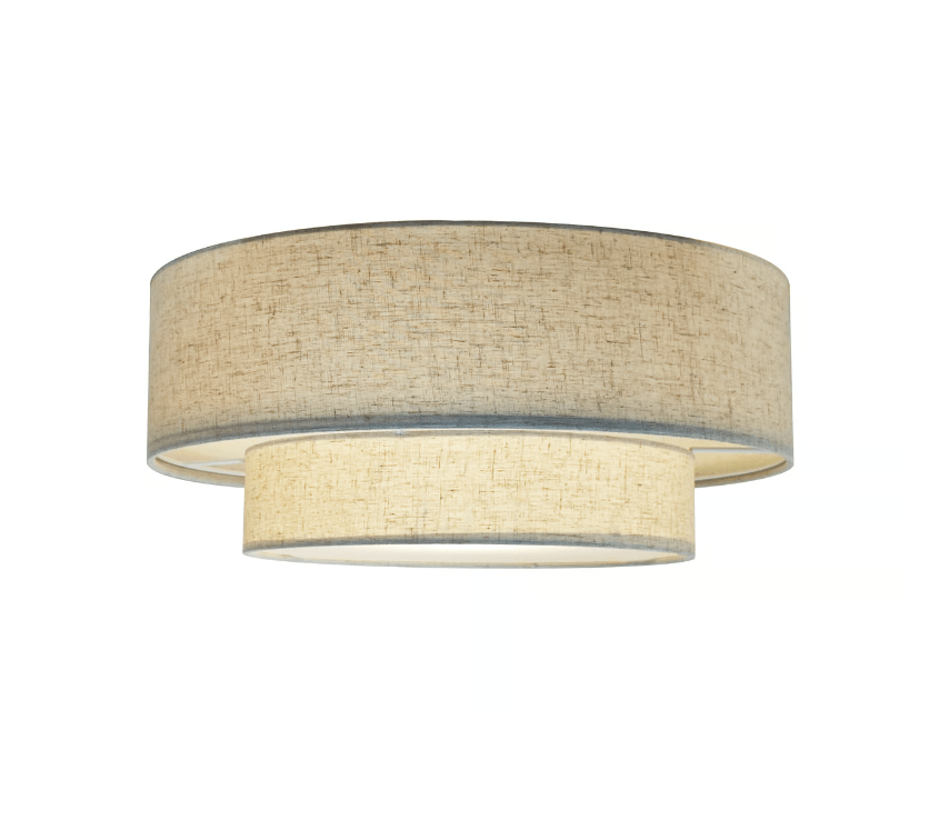 Beżowy materiałowy plafon Malodin o średnicy 50 cm z podwójnym kloszem
