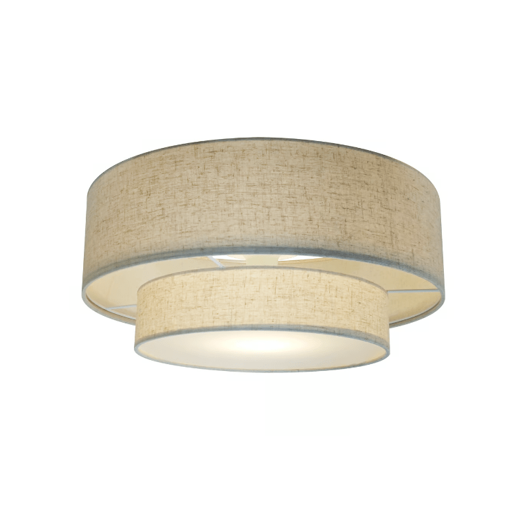 Beżowy materiałowy plafon Malodin o średnicy 50 cm z podwójnym kloszem