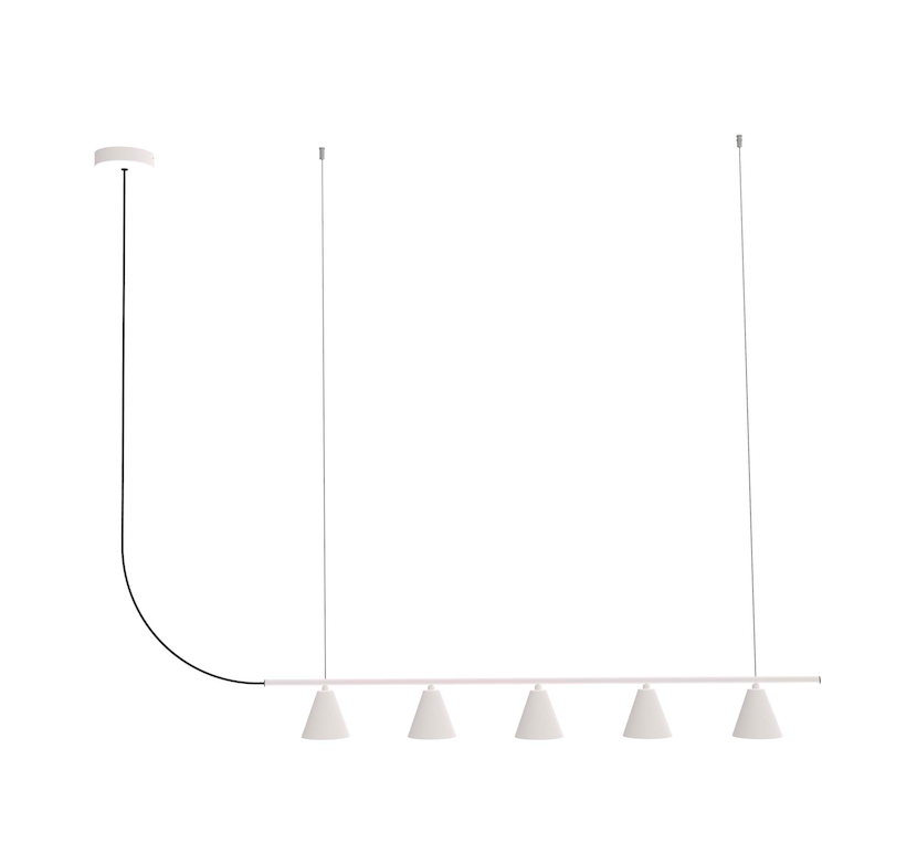Biała, długa wisząca lampa LED Rimini 3000K nad stół