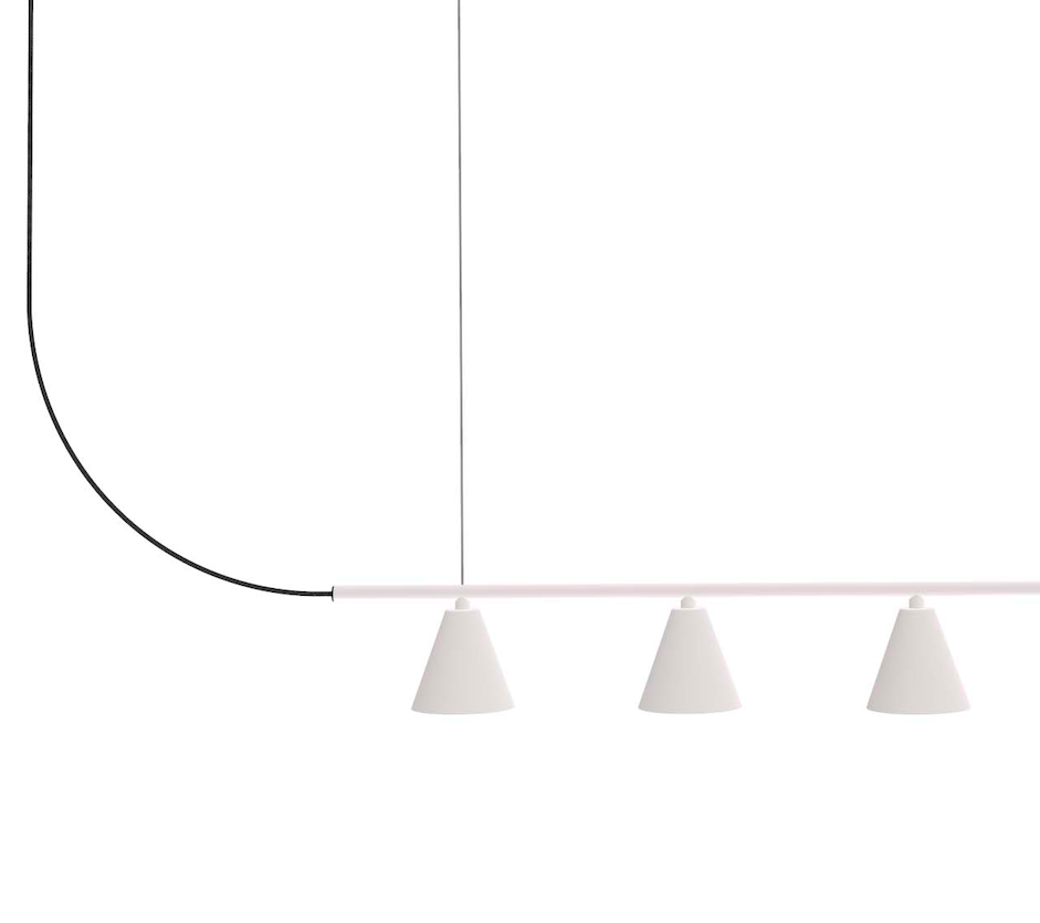 Biała, długa wisząca lampa LED Rimini 3000K nad stół