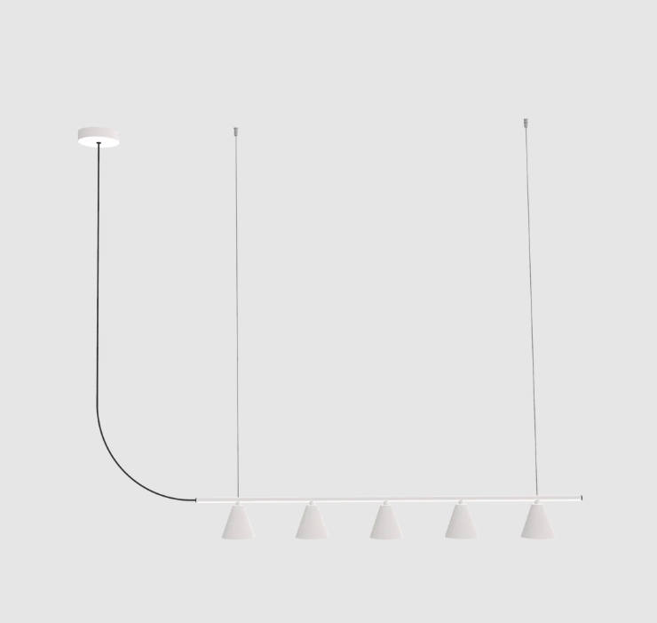 Biała, długa wisząca lampa LED Rimini 3000K nad stół