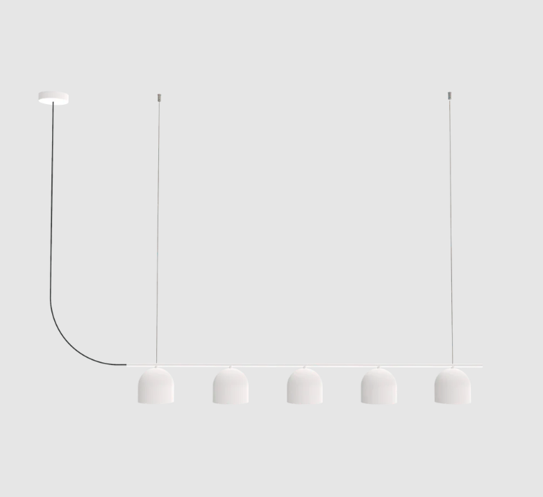 Biała, podłużna lampa wisząca Rio 5 marki Robin, idealna nad stół