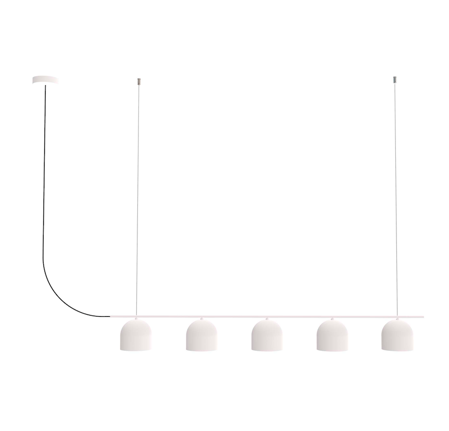 Biała, podłużna lampa wisząca Rio 5 marki Robin, idealna nad stół