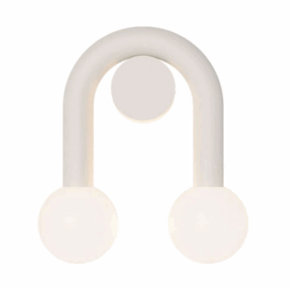 Biały podwójny kinkiet Rigoberta Super Curved z kulistymi kloszami na wygiętym łuku