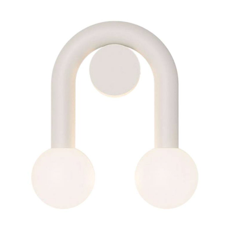 Biały podwójny kinkiet Rigoberta Super Curved z kulistymi kloszami na wygiętym łuku