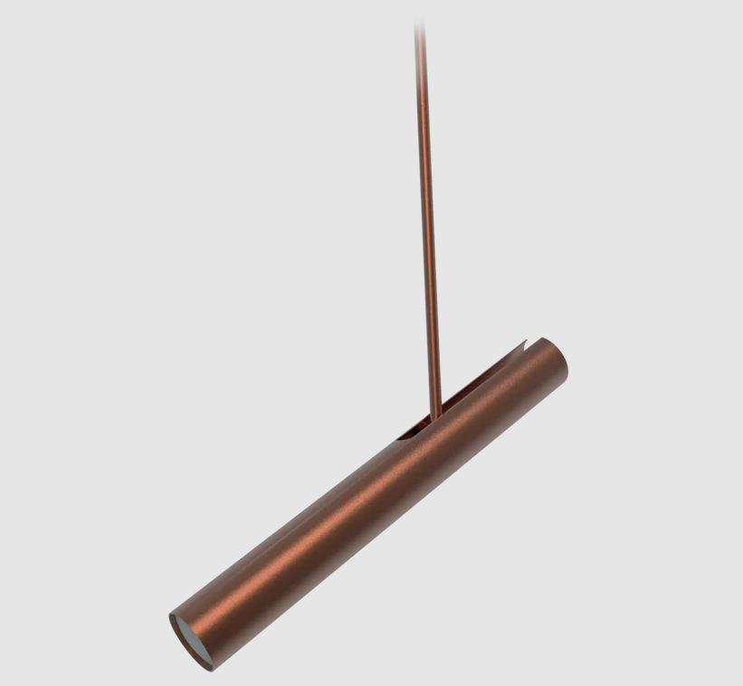 Brązowy, wiszący reflektorek sufitowy Rhoda o smukłej i ruchomej konstrukcji