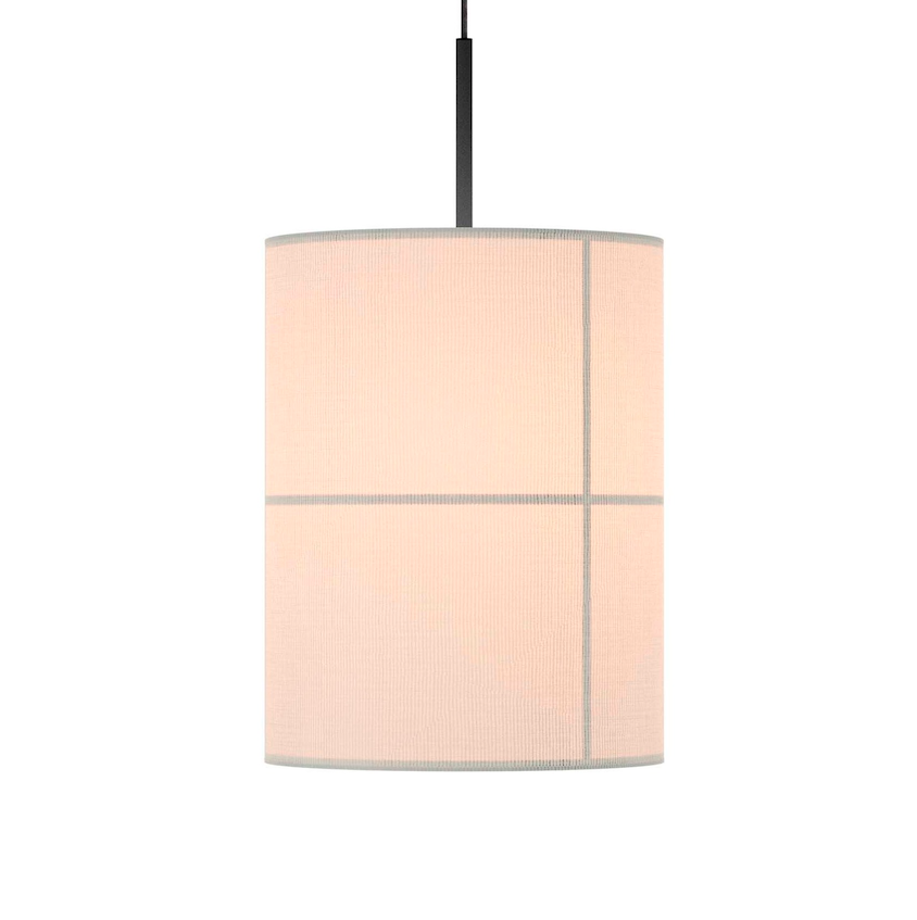 Cylindryczna kremowa lampa wisząca Rania 38 z kratkowanym wzorem