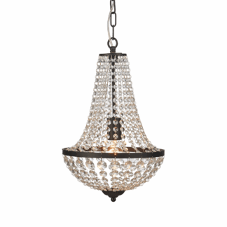 Czarna wisząca lampa w stylu art deco Island o średnicy 30 cm z kryształowymi łańcuszkami