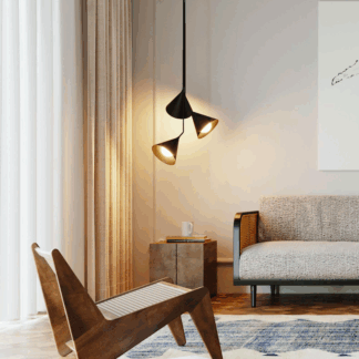 Potrójna wisząca lampa Rubi Trio z trzema stożkowymi kloszami