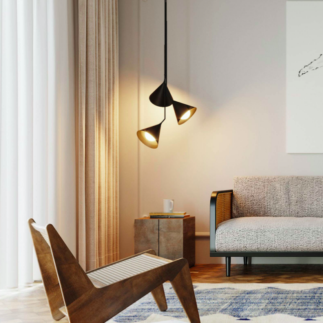 Potrójna wisząca lampa Rubi Trio z trzema stożkowymi kloszami