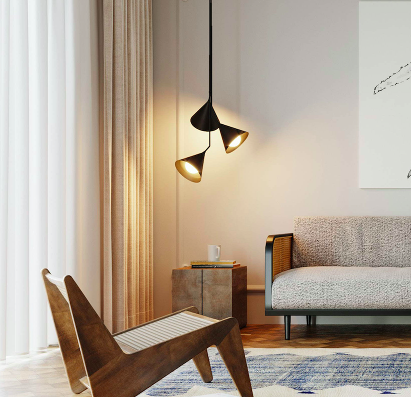 Potrójna wisząca lampa Rubi Trio z trzema stożkowymi kloszami