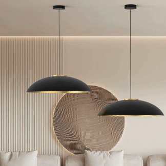 Czarno-złota wisząca lampa Rebeca 56 z płaskim kloszem