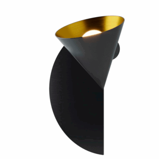 Czarno-złoty kinkiet Rubi Duo w kształcie dekoracyjnego stożka z białą kulą