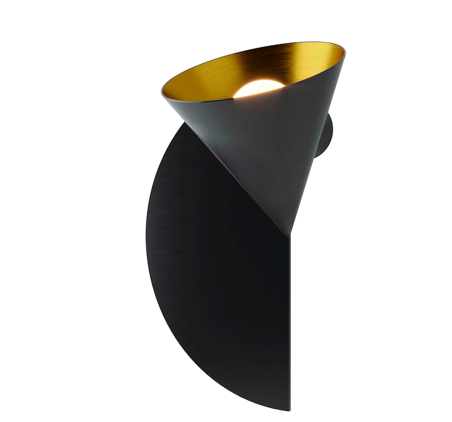 Czarno-złoty kinkiet Rubi Duo w kształcie dekoracyjnego stożka z białą kulą