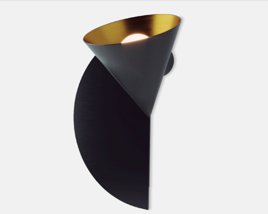 Czarno-złoty kinkiet Rubi Duo w kształcie dekoracyjnego stożka z białą kulą