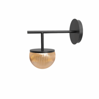 Czarny kinkiet Roi Arm w stylu art deco z bursztynowym kloszem