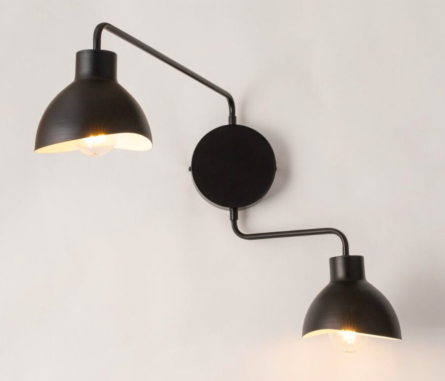 Czarny podwójny kinkiet Etherea 2 z regulowanymi ramionami