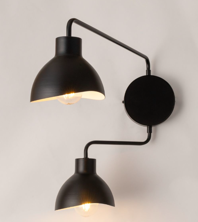 Czarny podwójny kinkiet Etherea 2 z regulowanymi ramionami