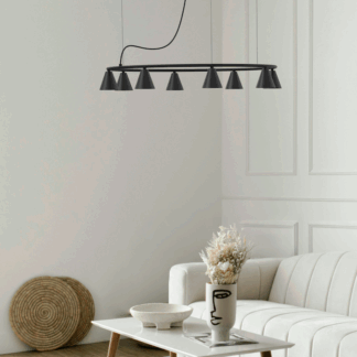 Nowoczesny żyrandol Rimini 80 LED w czerni z stożkowymi kloszami