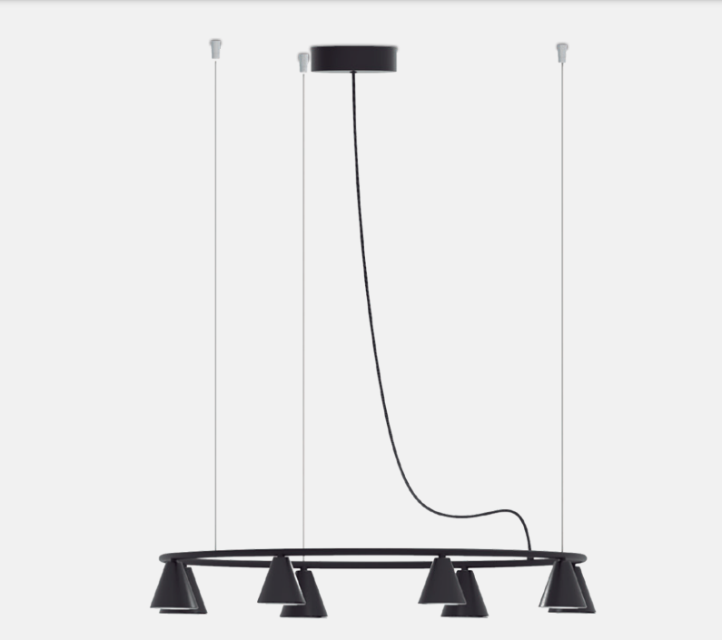 Nowoczesny żyrandol Rimini 80 LED w czerni z stożkowymi kloszami