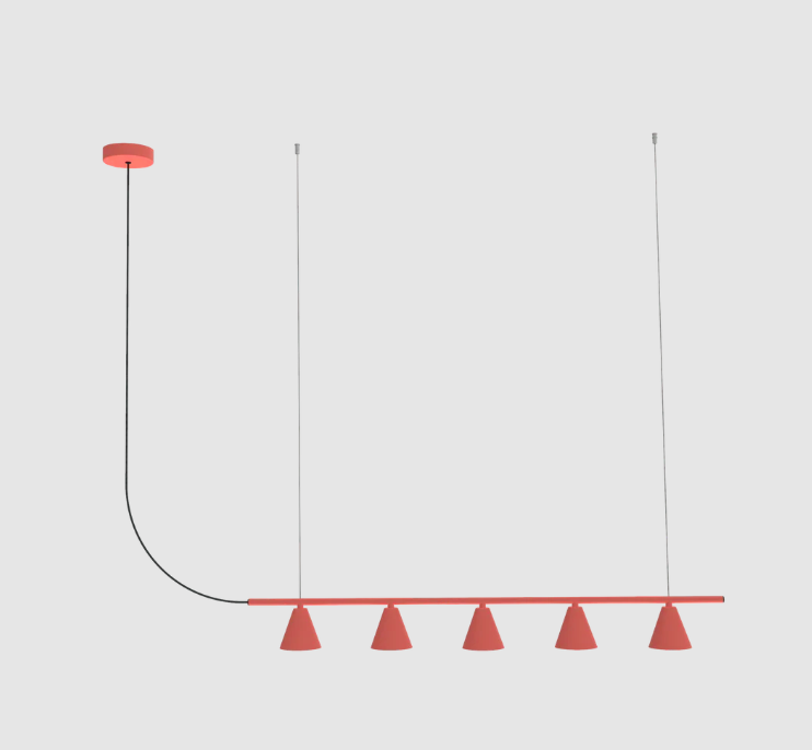 Podłużna lampa wisząca Rimini LED w kolorze terracotta, idealna nad wyspę kuchenną
