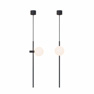 Elegancka wisząca lampa Roxanne z pionową czarną rurką