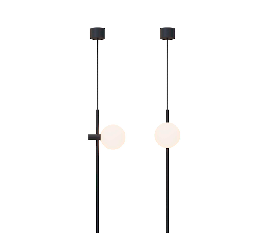 Elegancka wisząca lampa Roxanne z pionową czarną rurką