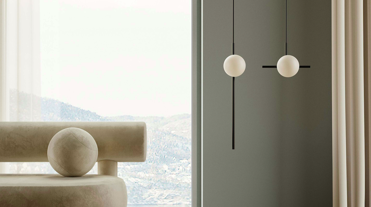 Elegancka wisząca lampa Roxanne z pionową czarną rurką