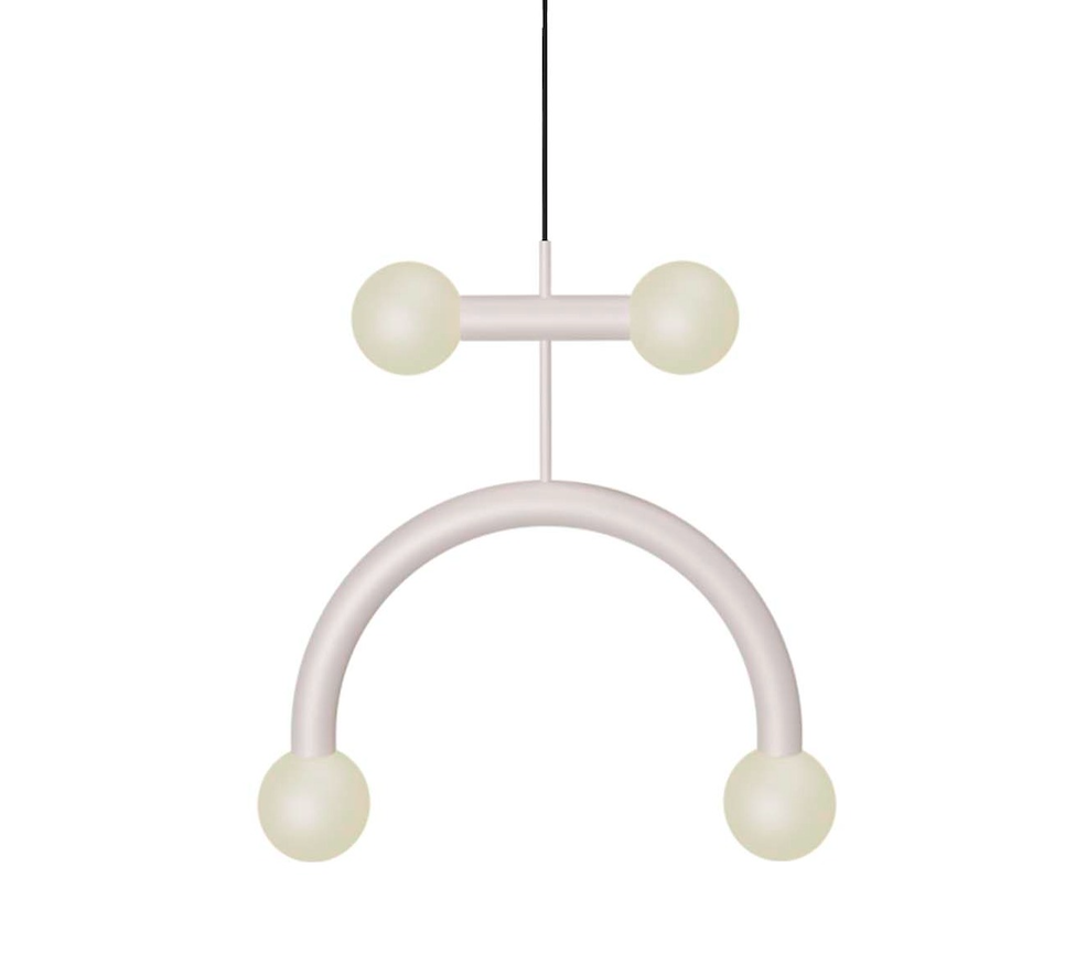 Elegancka lampa sufitowa Rigoberta Duo Curved z czterema białymi kloszami w kształcie kul