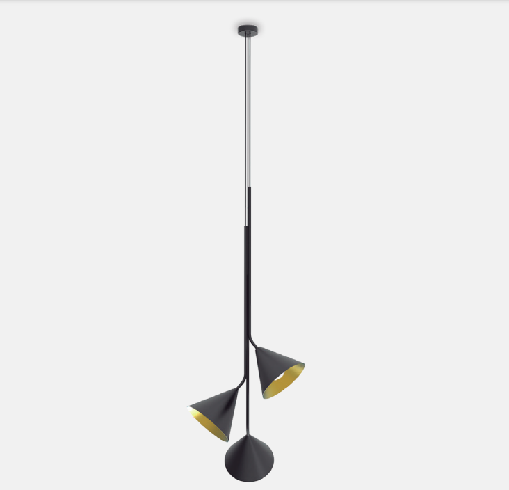 Potrójna wisząca lampa Rubi Trio z trzema stożkowymi kloszami