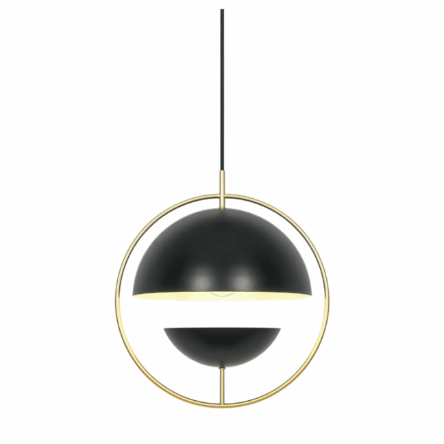 Stylowa lampa wisząca Tavia z dwoma okrągłymi kloszami, które efektownie rozpraszają światło