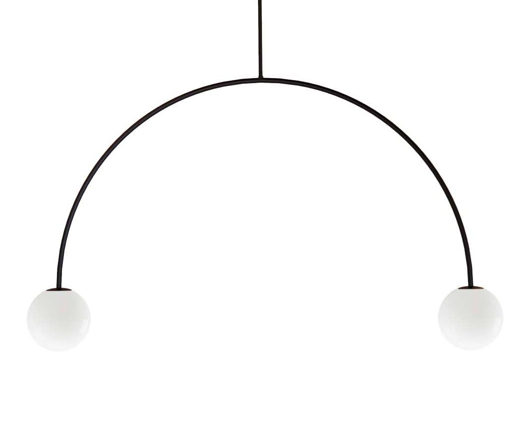 Stylowa lampa wisząca Riga 80 – czarny łuk z kulistymi kloszami