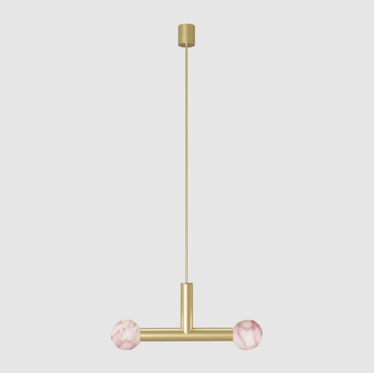 Złota wisząca lampa Rigoberta Trio z dwiema alabastrowymi kulami
