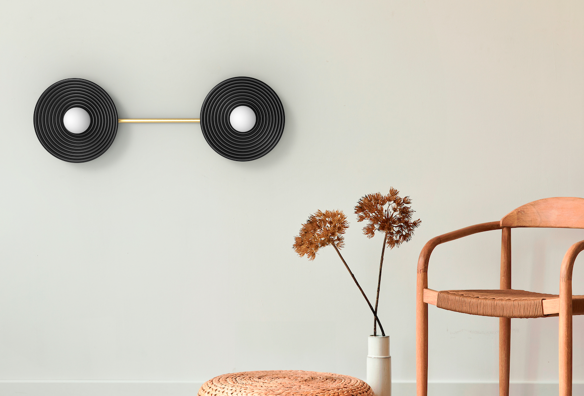 Stylowy podwójny kinkiet oraz plafon Randa Duo w czarno-złotym wydaniu