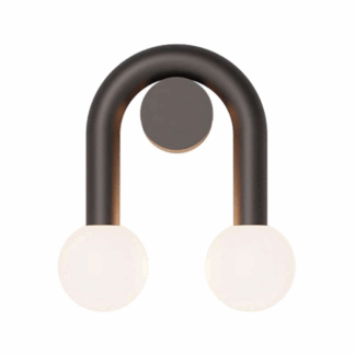 Elegancki łukowaty kinkiet Rigoberta z dwiema opalowymi kulami