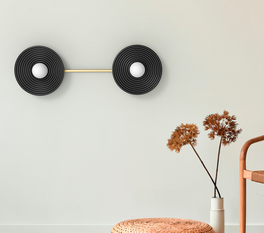 Stylowy podwójny kinkiet oraz plafon Randa Duo w czarno-złotym wydaniu