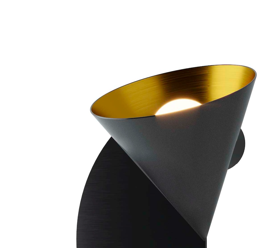 Czarno-złoty kinkiet Rubi Duo w kształcie dekoracyjnego stożka z białą kulą