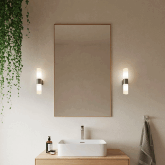 Kinkiet Tangens Double ze stali szczotkowanej do lustra łazienkowego