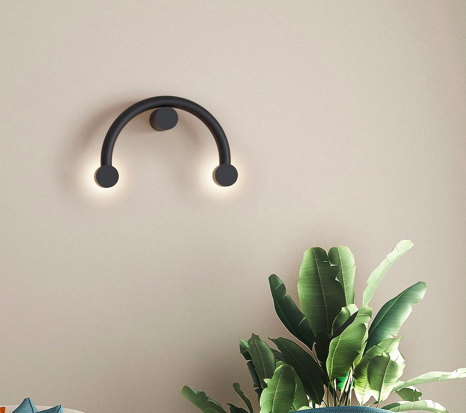 Czarny łukowaty kinkiet Rigoberta Curved z dwiema diodami LED