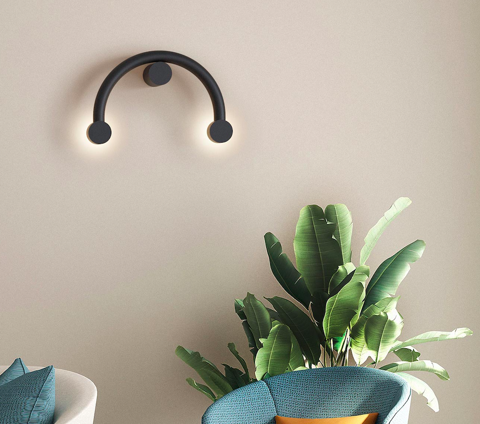 Czarny łukowaty kinkiet Rigoberta Curved z dwiema diodami LED