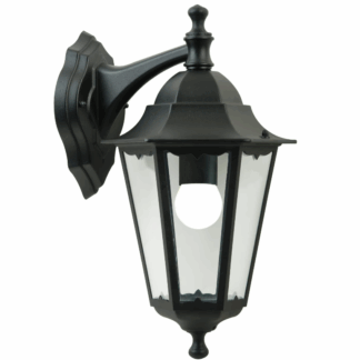 Kinkiet zewnętrzny Cardiff Down czarny klasyczny IP44, lampa ścienna ogrodowa w stylu retro angielskim, aluminiowa latarnia na elewację, taras i werandę.